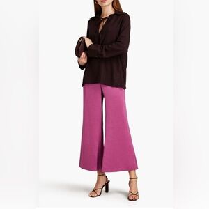 Vince Camellia Pink Satin Wide Leg Flare Trouser in Mauve size 18